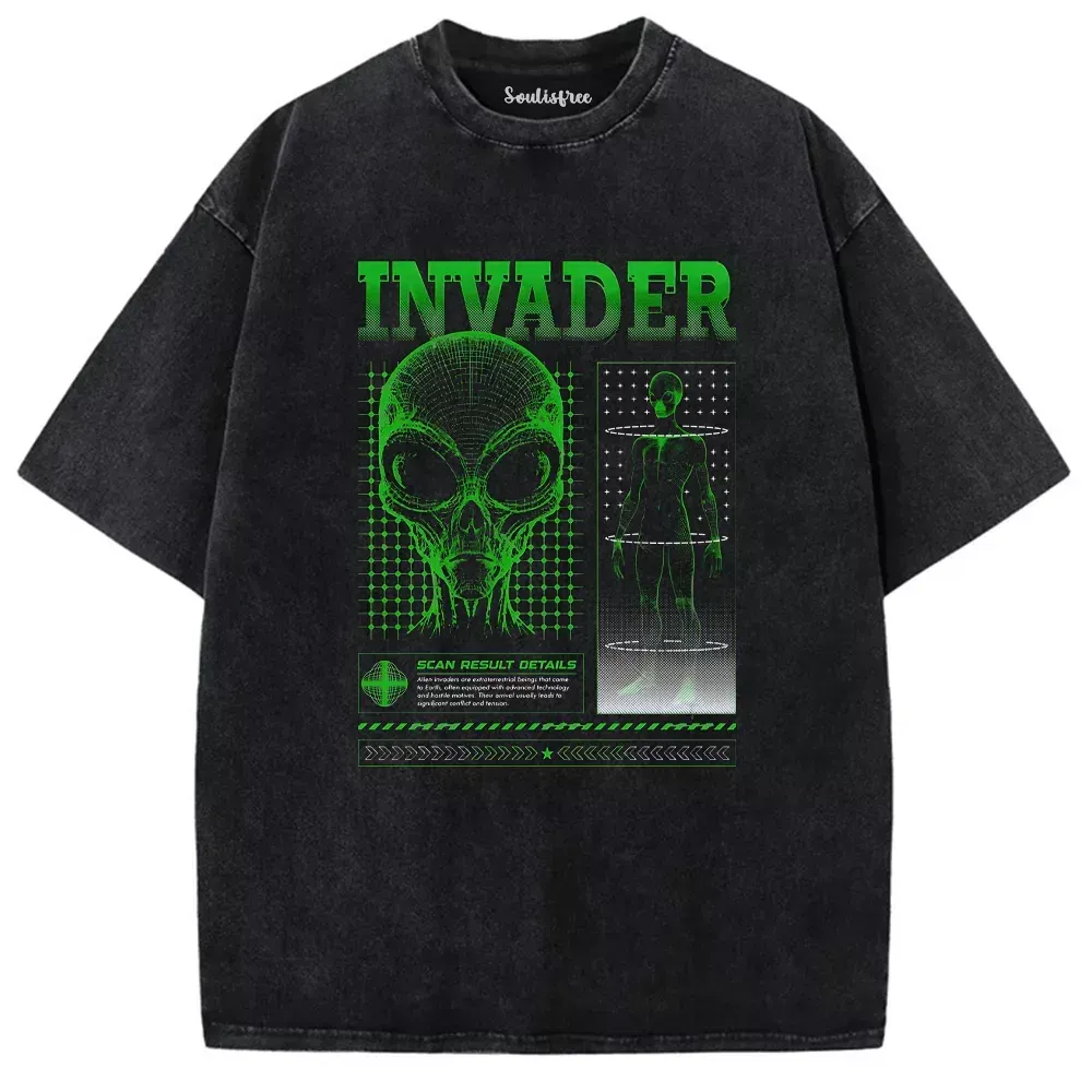Designed Invader Washed Alien T-shirt