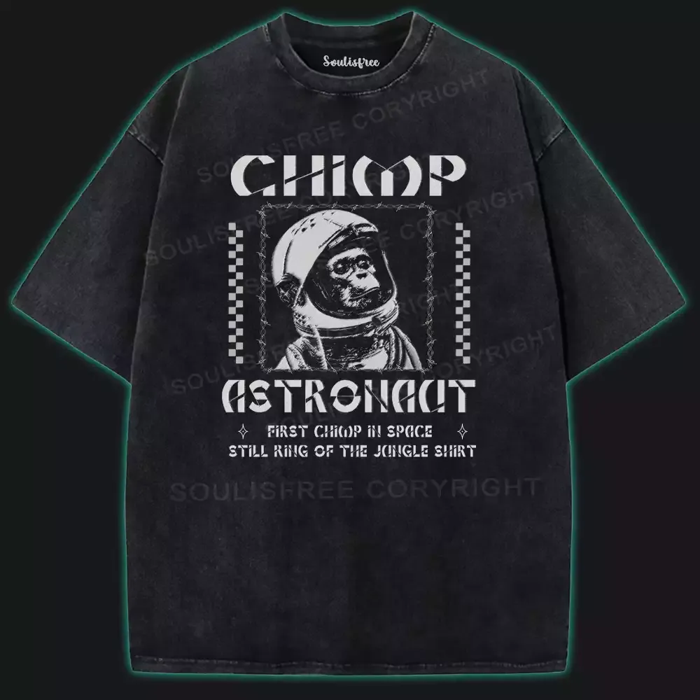 Designed Chimp Astronaut Washed Astronaut T-shirt