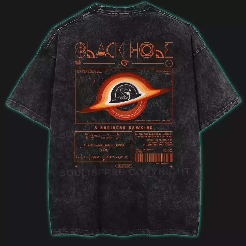 Designed Black Hole Hawking Radiation Washed T-shirt