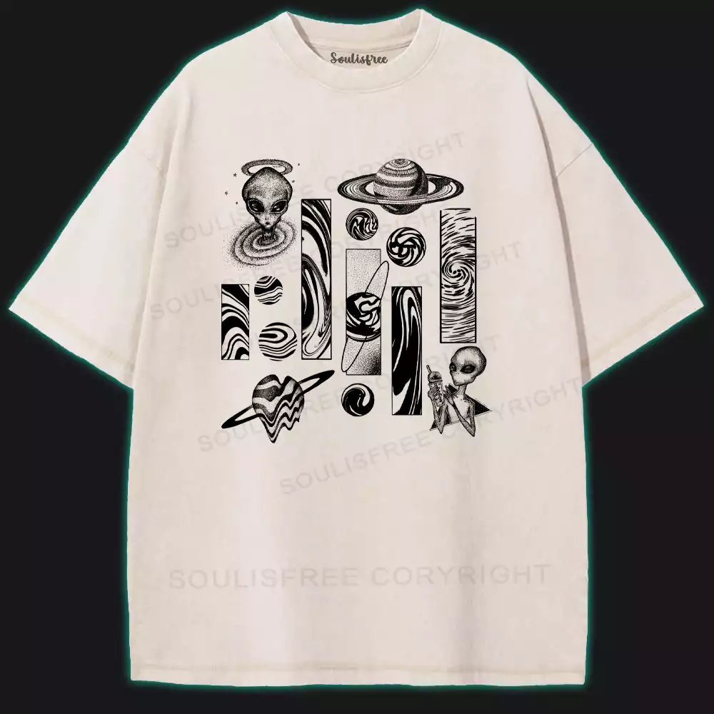 Alien Encounters in the Milky Way Washed Alien T-shirt