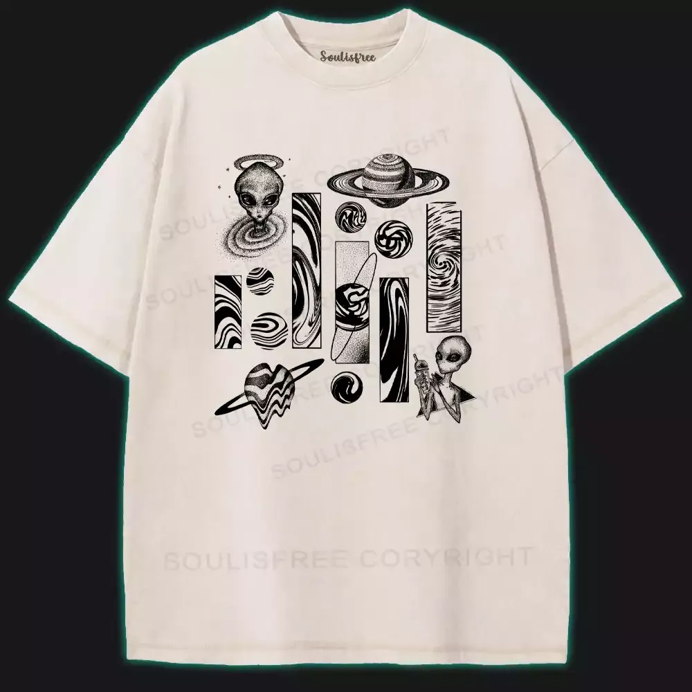 Designed Alien Encounters in the Milky Way Washed Alien T-shirt