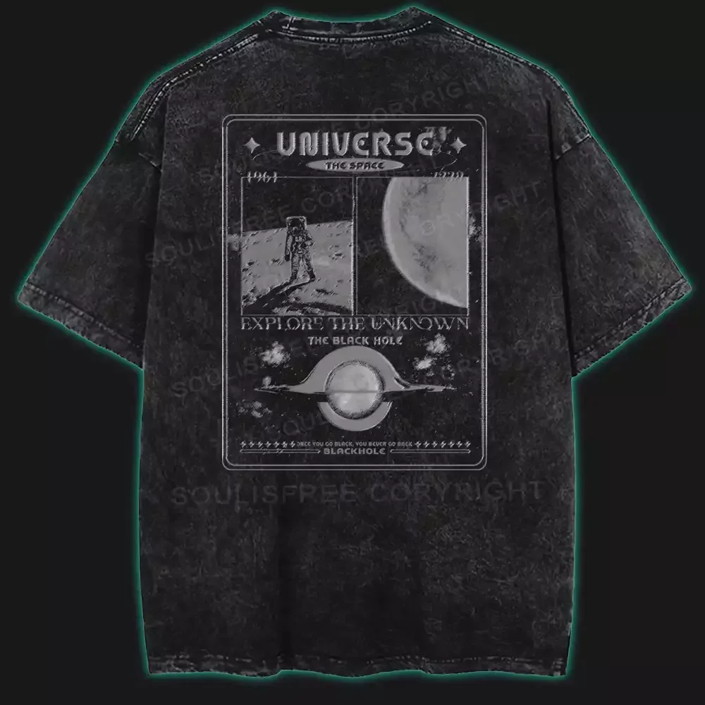 Designed Explore the unknown Washed Space T-shirt