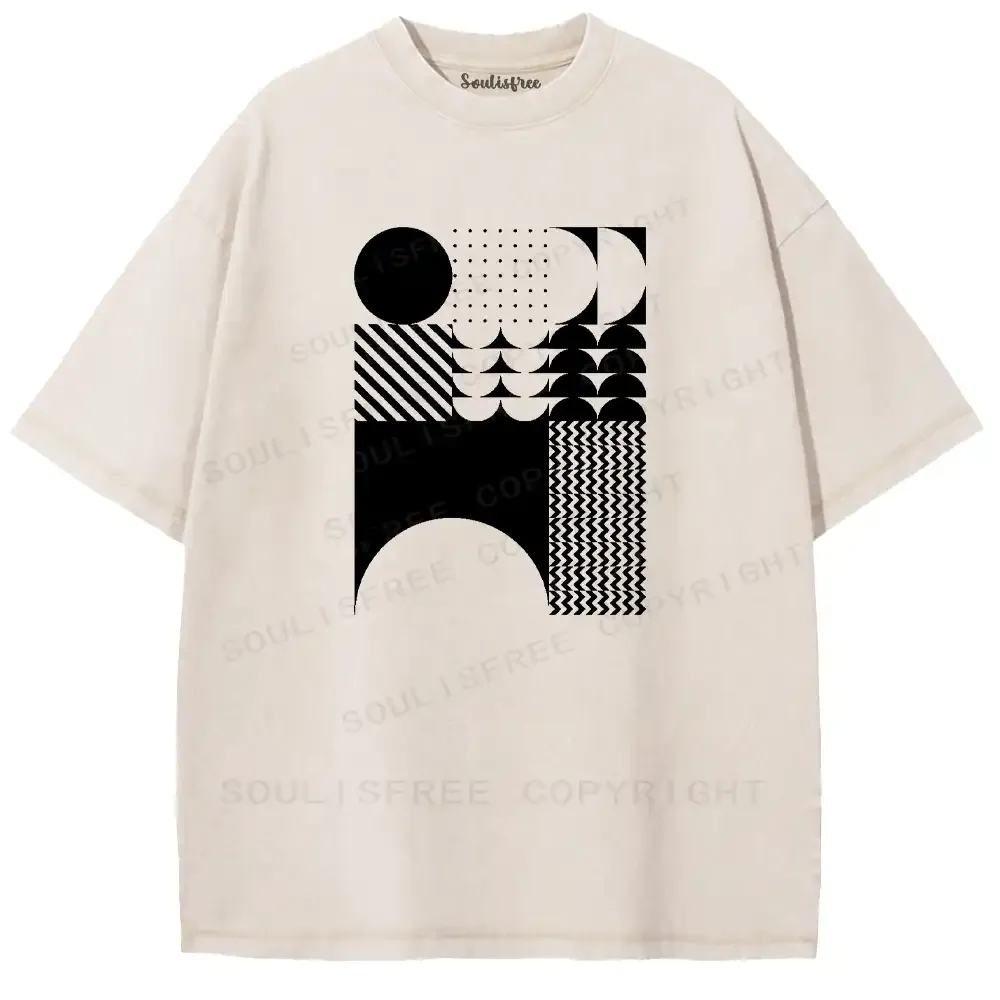 Minimalist Geometric Collage Washed T-shirt