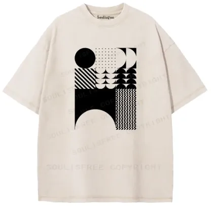 Minimalist Geometric Collage Washed T-shirt