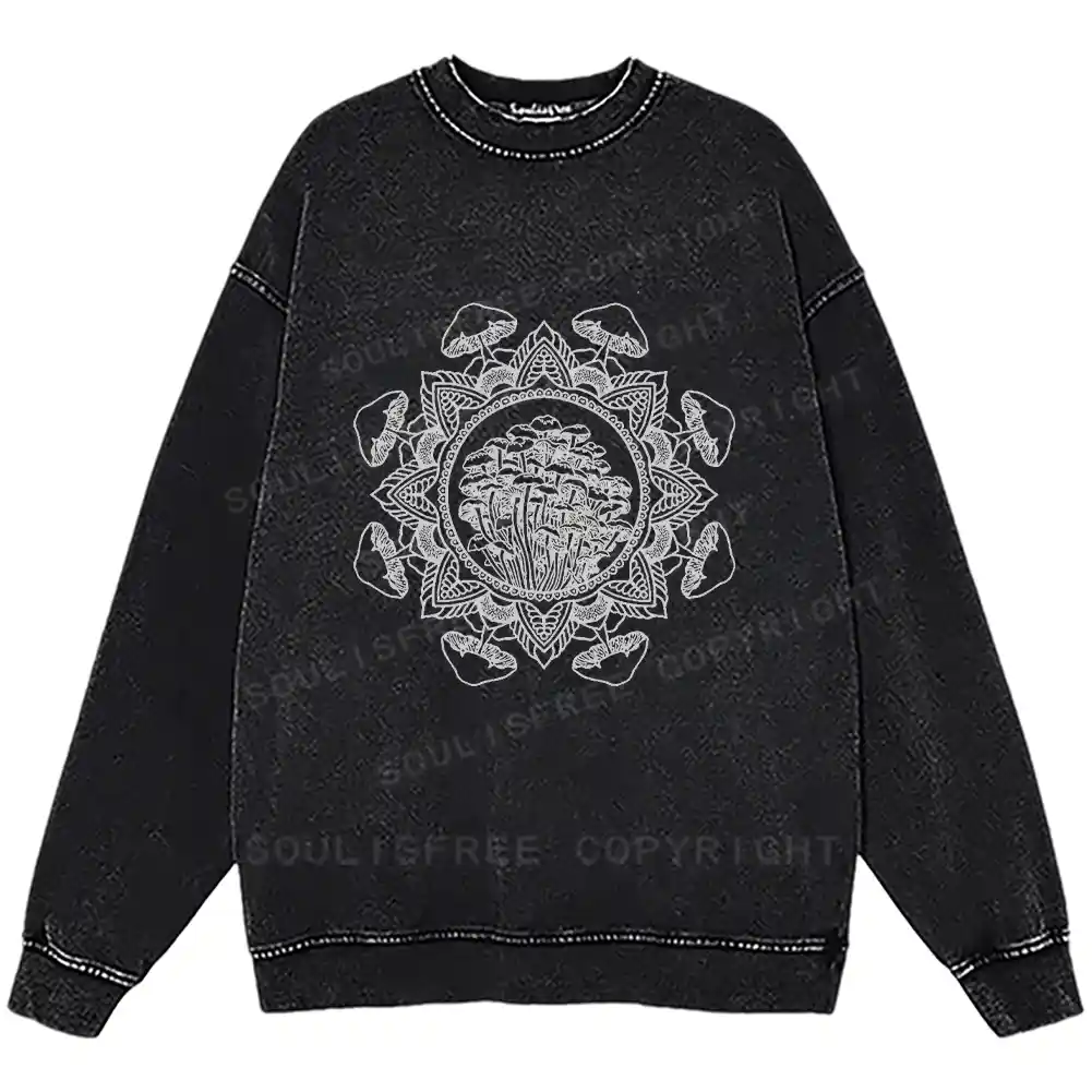 Mandala Mushroom Washed Sweatshirts