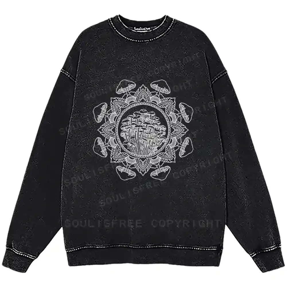 Mandala Mushroom Washed Sweatshirts