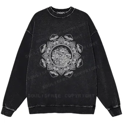 Mandala Mushroom Washed Sweatshirts
