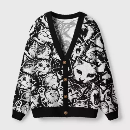Soulisfree Distressed meme cat cardigan Fuzzy Cardigan Sweater