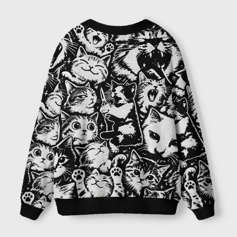 Soulisfree Distressed meme cat cardigan Fuzzy Cardigan Sweater