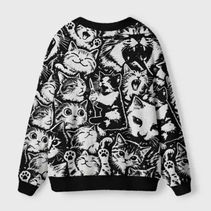 Soulisfree Distressed meme cat cardigan Fuzzy Cardigan Sweater