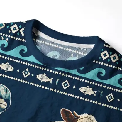 Soulisfree Dolphin and Cow Wave Fuzzy Crewneck Sweater