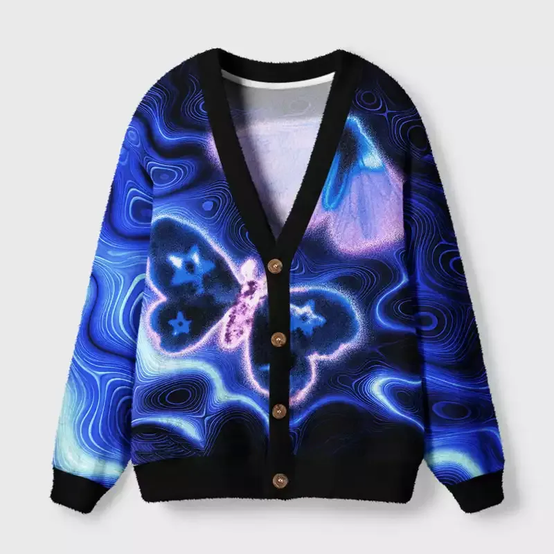 Soulisfree Electric Blue Flow Cardigan Fuzzy Cardigan Sweater