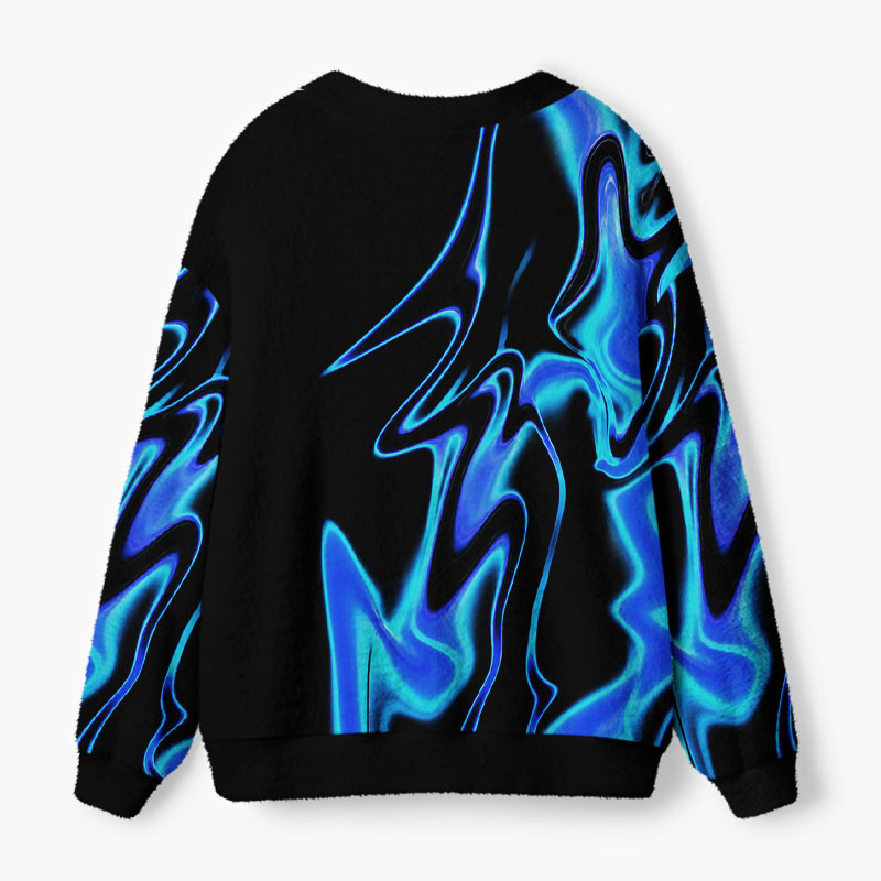 Soulisfree  Electric Blue Liquid Fuzzy Cardigan Sweater