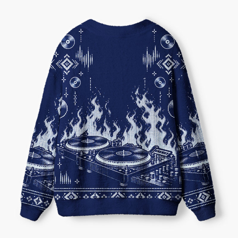 Soulisfree Flaming halftone DJ Fuzzy Cardigan Sweater
