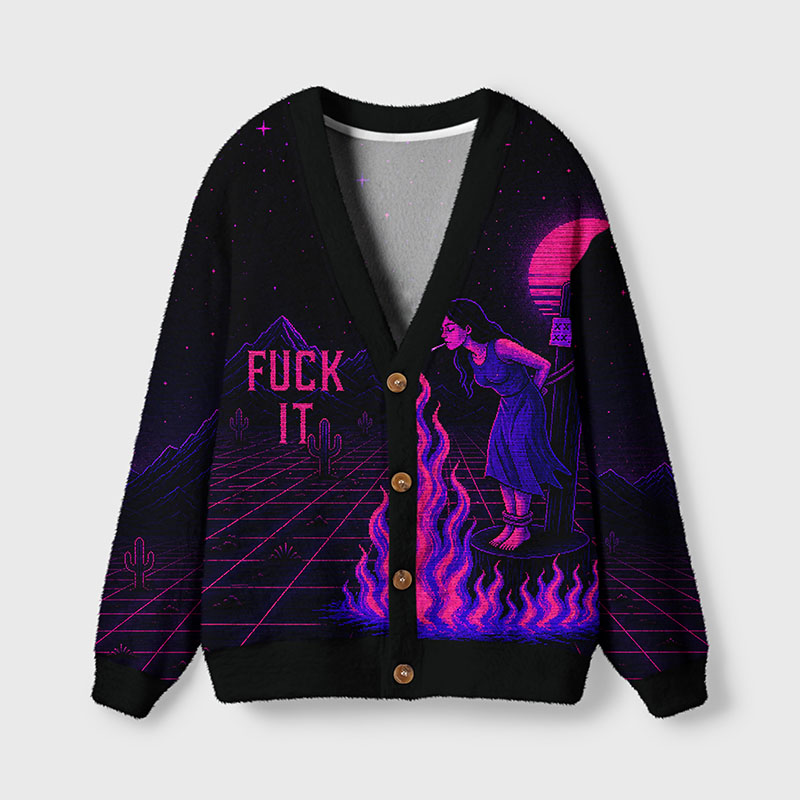 Soulisfree Fuck It Fuzzy Cardigan Sweater 