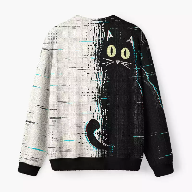Soulisfree Funny Cat Fuzzy Crewneck Sweater