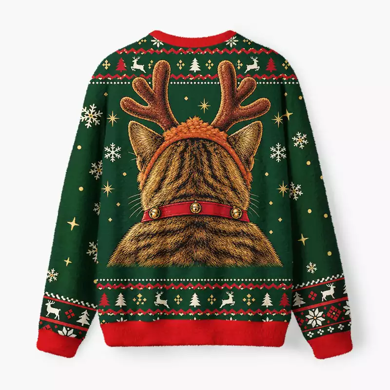Soulisfree Funny Cat Ho Ho Ho Fuzzy Crewneck Sweater
