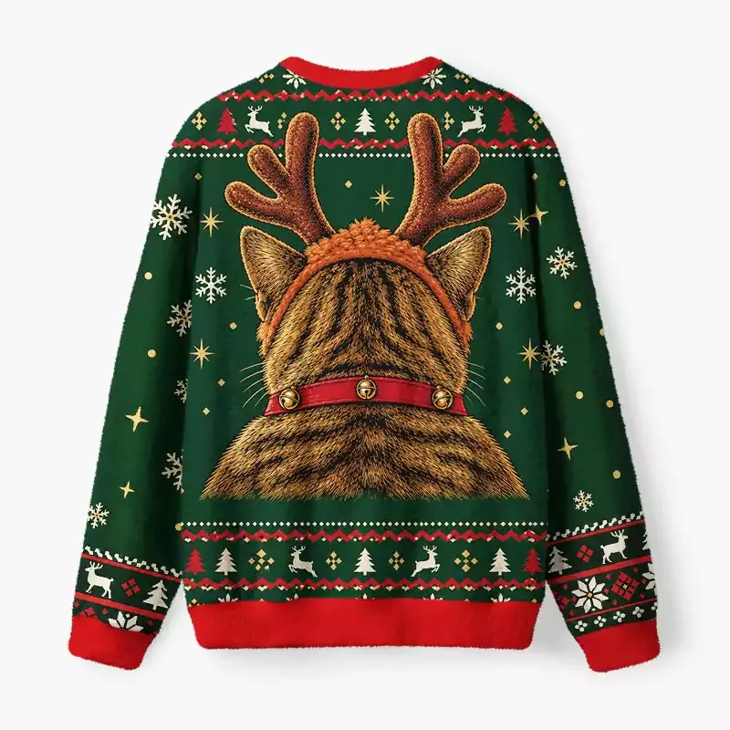 Soulisfree Funny Cat Ho Ho Ho Fuzzy Crewneck Sweater