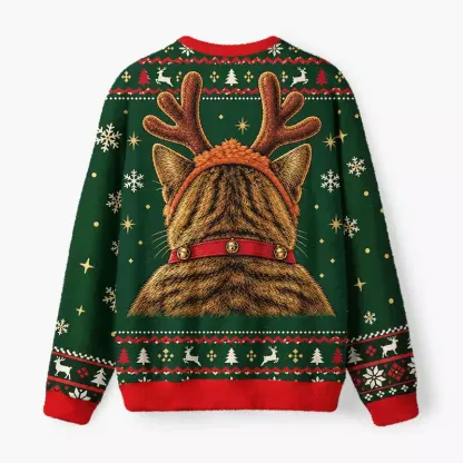 Soulisfree Funny Cat Ho Ho Ho Fuzzy Crewneck Sweater