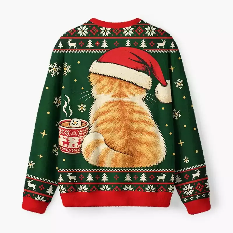 Soulisfree Funny Cat Xmas It's Time Fuzzy Crewneck Sweater