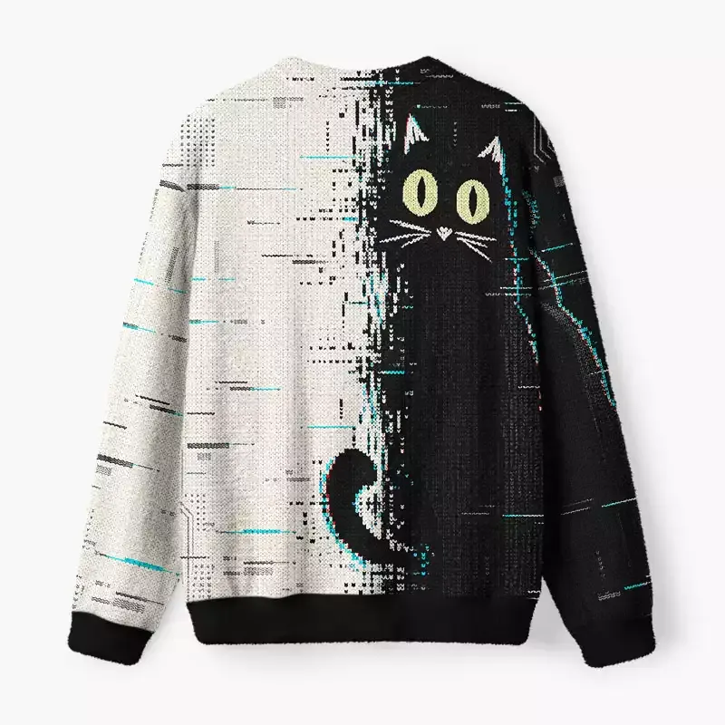 Soulisfree Funny Cat Fuzzy Crewneck Sweater