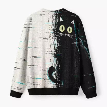 Soulisfree Funny Cat Fuzzy Crewneck Sweater