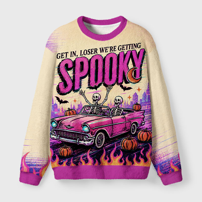 Soulisfree Getting Spooky Sweatshirt Fuzzy Crewneck Sweater
