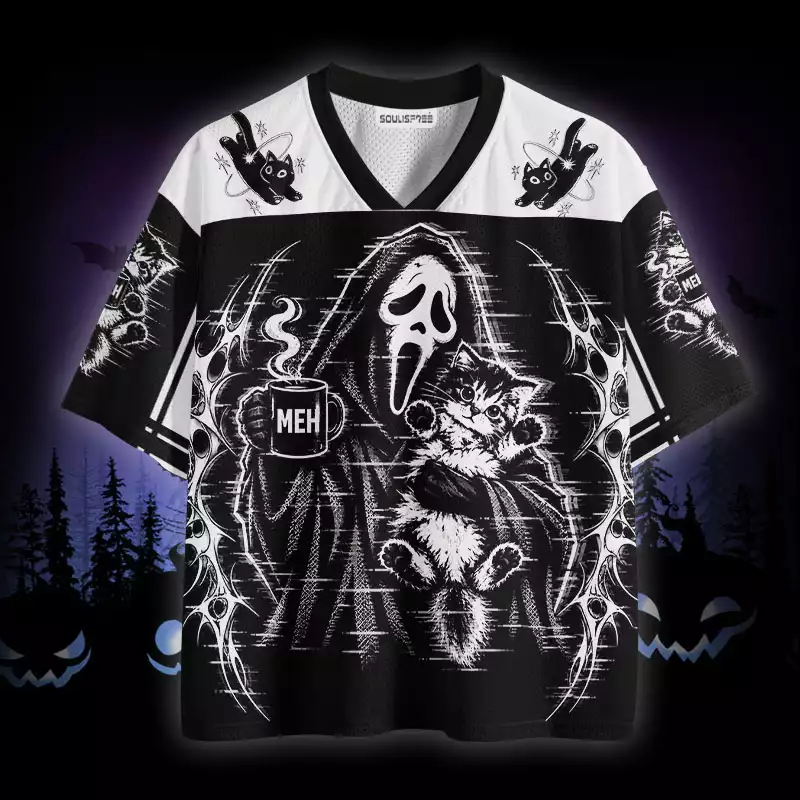 Soulisfree Ghostface Kitten MEH Coffee Mesh Jersey