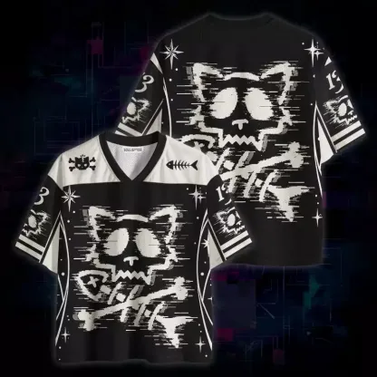 Soulisfree Glitch Cat Skull Mesh Jersey