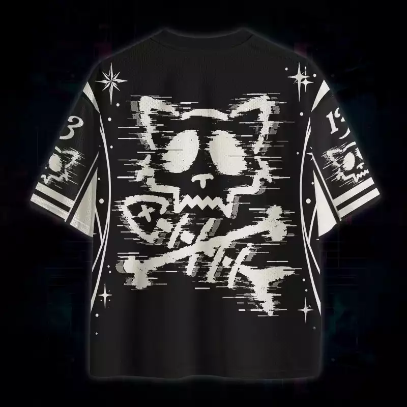 Soulisfree Glitch Cat Skull Mesh Jersey