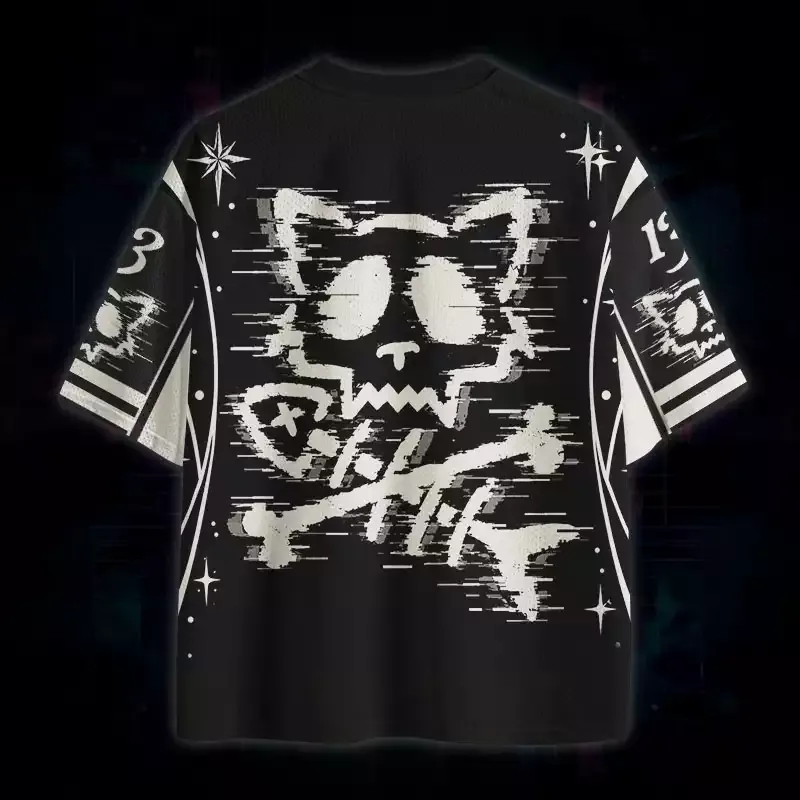 Soulisfree Glitch Cat Skull Mesh Jersey