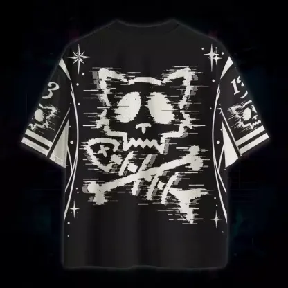 Soulisfree Glitch Cat Skull Mesh Jersey