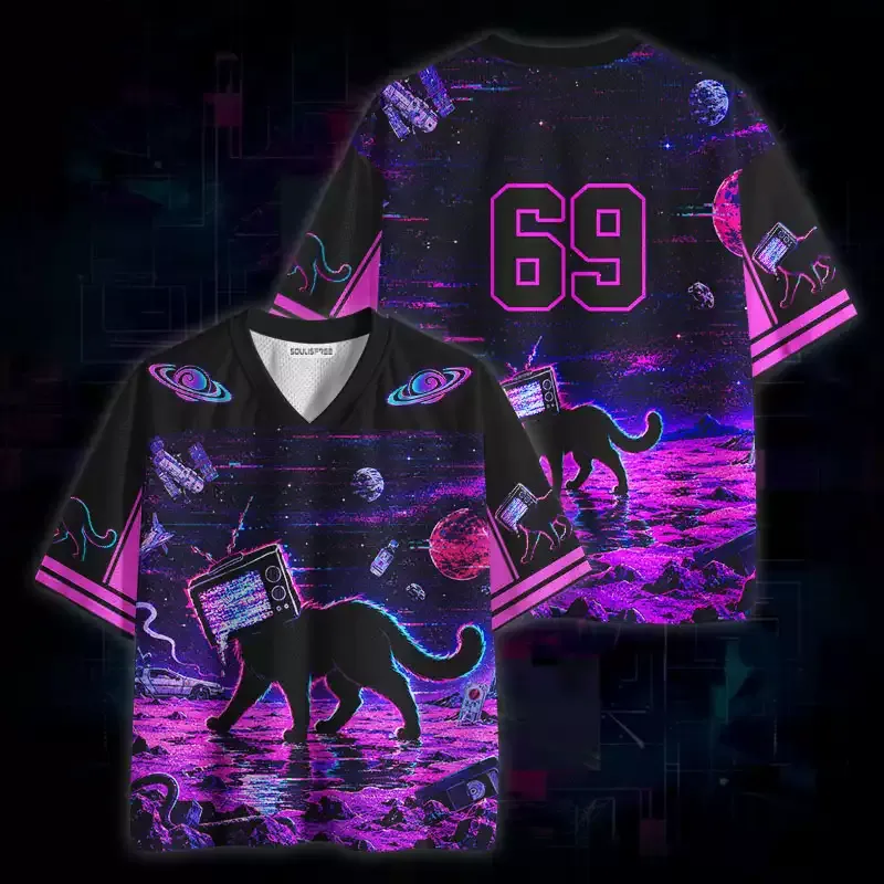 Soulisfree Glitch Cat in Space Mesh Jersey