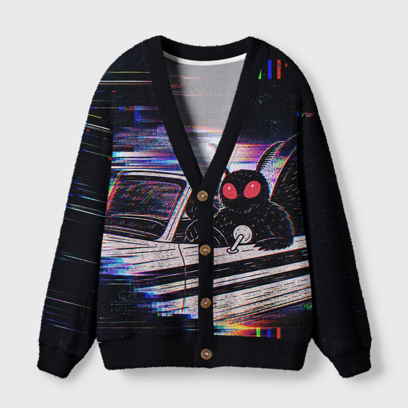 Soulisfree Glitch Mothman Night Drive Cardigan Fuzzy Cardigan Sweater 