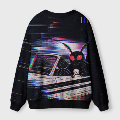 Soulisfree Glitch Mothman Night Drive Cardigan Fuzzy Cardigan Sweater 