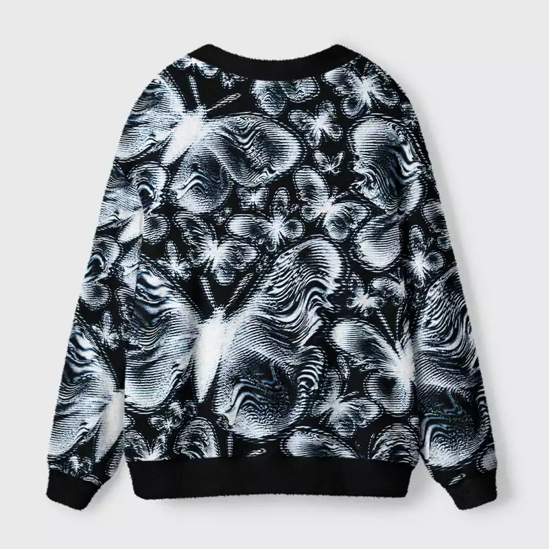 Soulisfree Glitched Butterfly Scanline Cardigan Fuzzy Cardigan Sweater