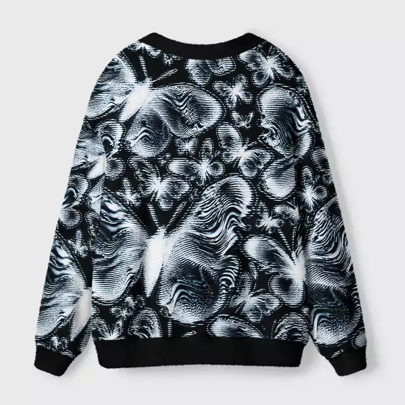 Soulisfree Glitched Butterfly Scanline Cardigan Fuzzy Cardigan Sweater