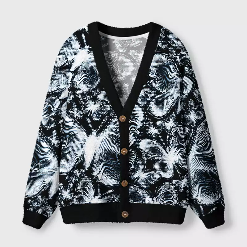 Soulisfree Glitched Butterfly Scanline Cardigan Fuzzy Cardigan Sweater