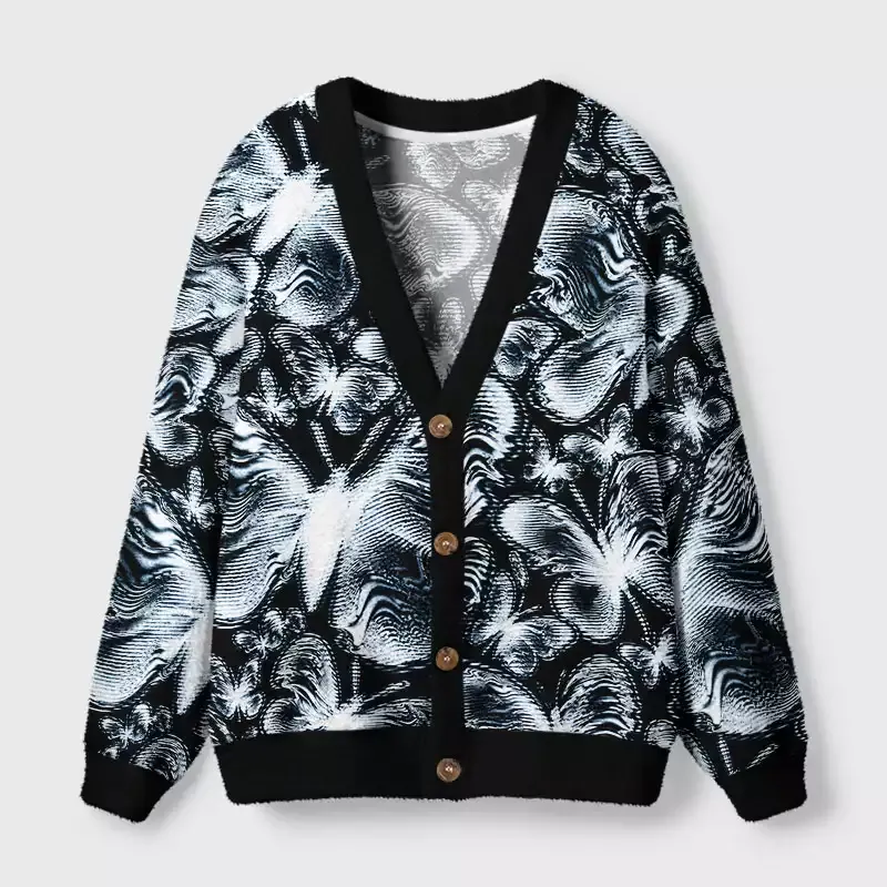 Soulisfree Glitched Butterfly Scanline Cardigan Fuzzy Cardigan Sweater