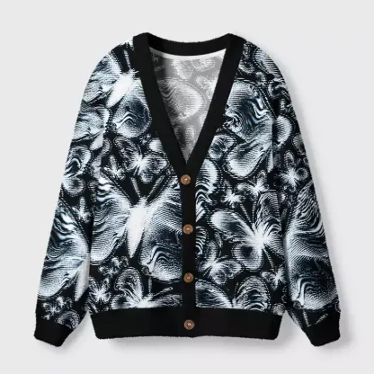 Soulisfree Glitched Butterfly Scanline Cardigan Fuzzy Cardigan Sweater
