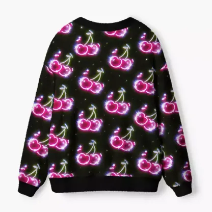 Soulisfree Glowing neon cherry Fuzzy Cardigan Sweater