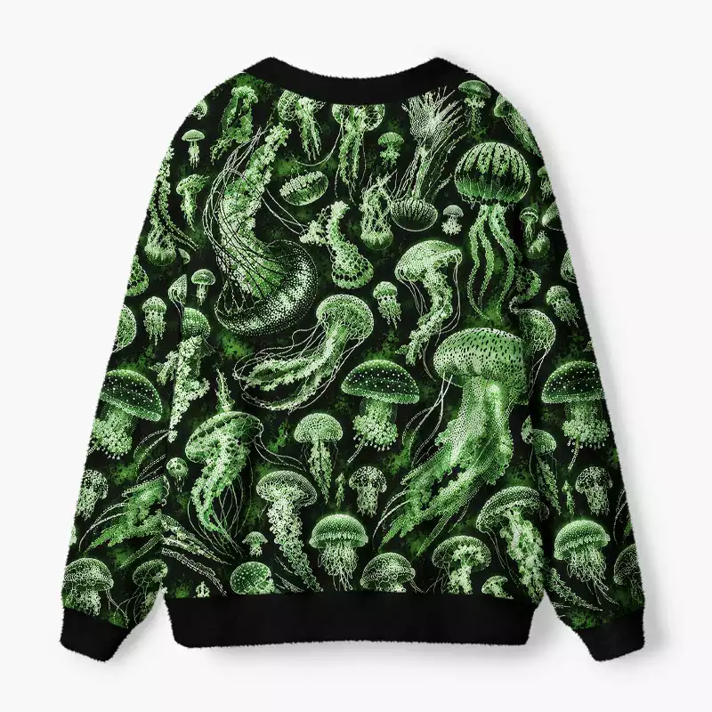 Soulisfree Green Jellyfish Fuzzy Cardigan Sweater