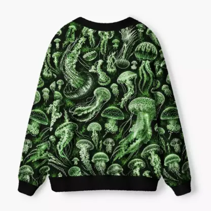 Soulisfree Green Jellyfish Fuzzy Cardigan Sweater