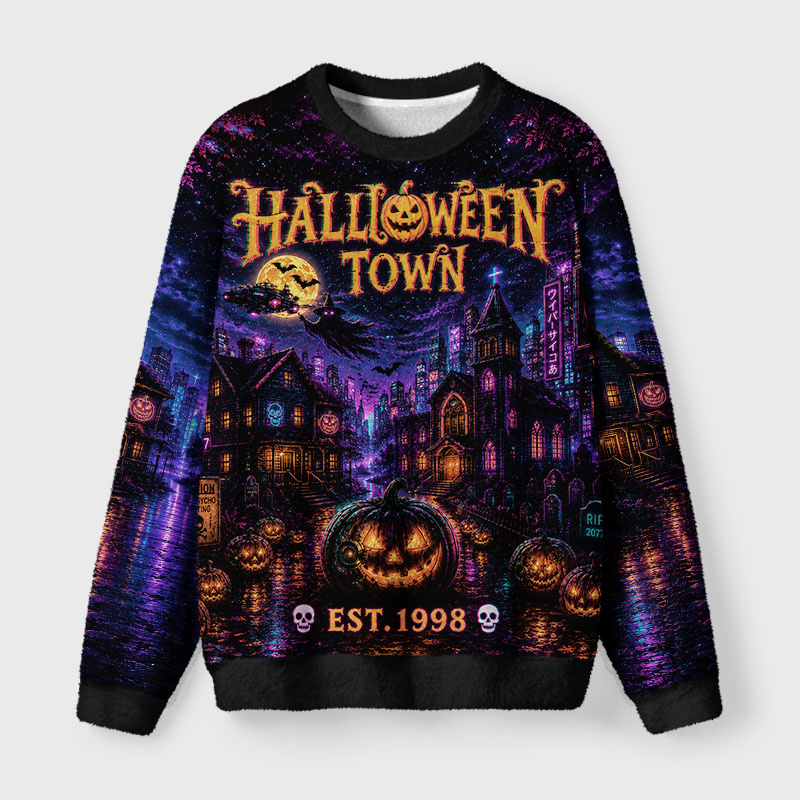 Soulisfree Halloween Town Fuzzy Crewneck Sweater