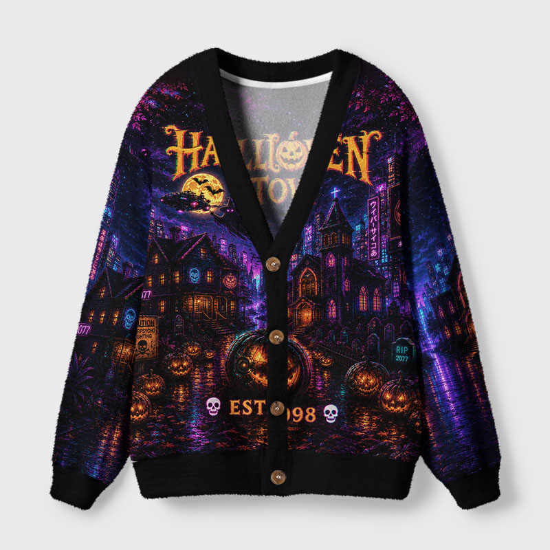 Soulisfree Halloween Town  Cardigan Fuzzy Cardigan Sweater 