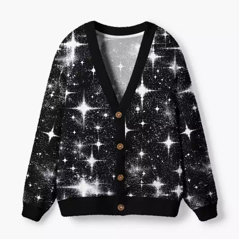 Soulisfree Hypnotic Spiral Eyed Dog Fuzzy Cardigan Sweater
