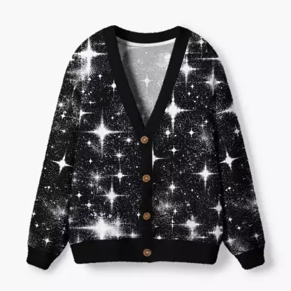 Soulisfree Hypnotic Spiral Eyed Dog Fuzzy Cardigan Sweater