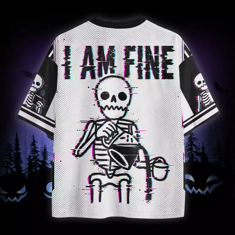 Soulisfree I Am Fine Glitch Skeleton Coffee Mesh Jersey