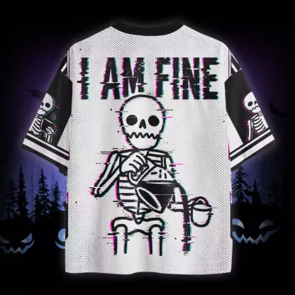 Soulisfree I Am Fine Glitch Skeleton Coffee Mesh Jersey