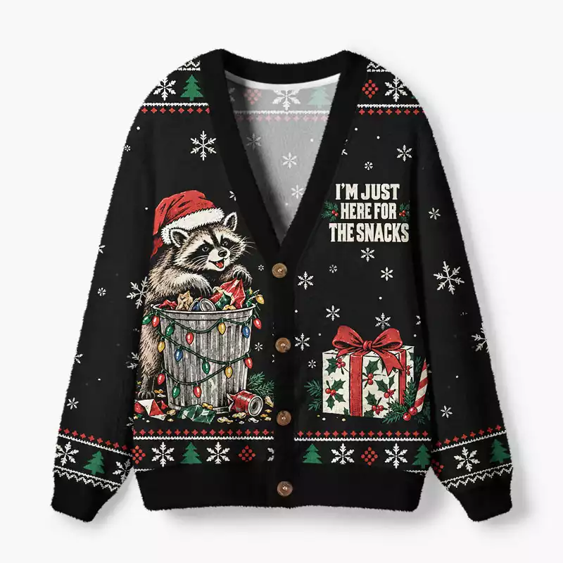 Soulisfree I'm Just Here For The Snacks Fuzzy Cardigan Sweater